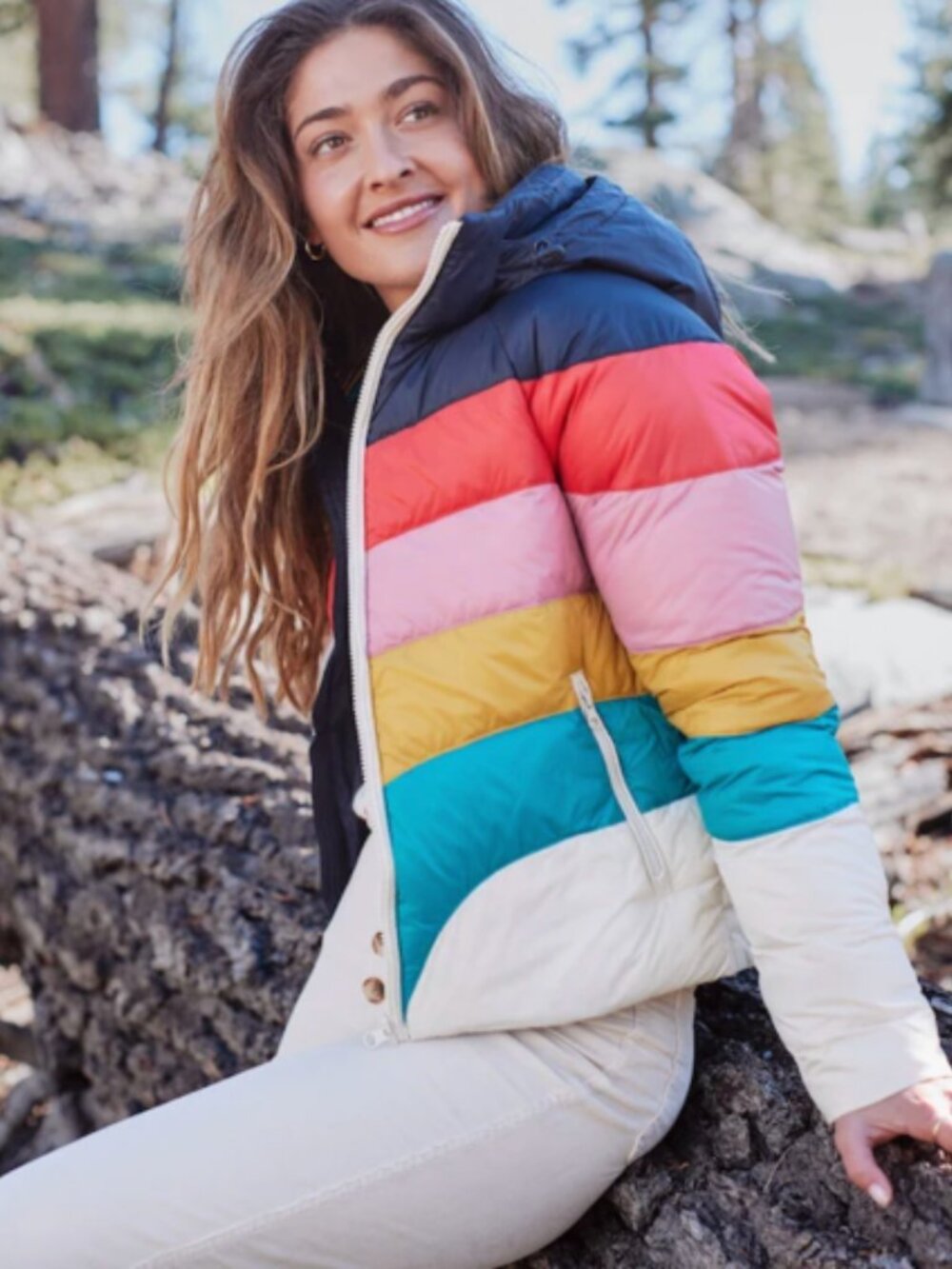 Marine Layer Archive Apres Puffer Jacket in Navy Rainbow Wave Small - Picture 2 of 10